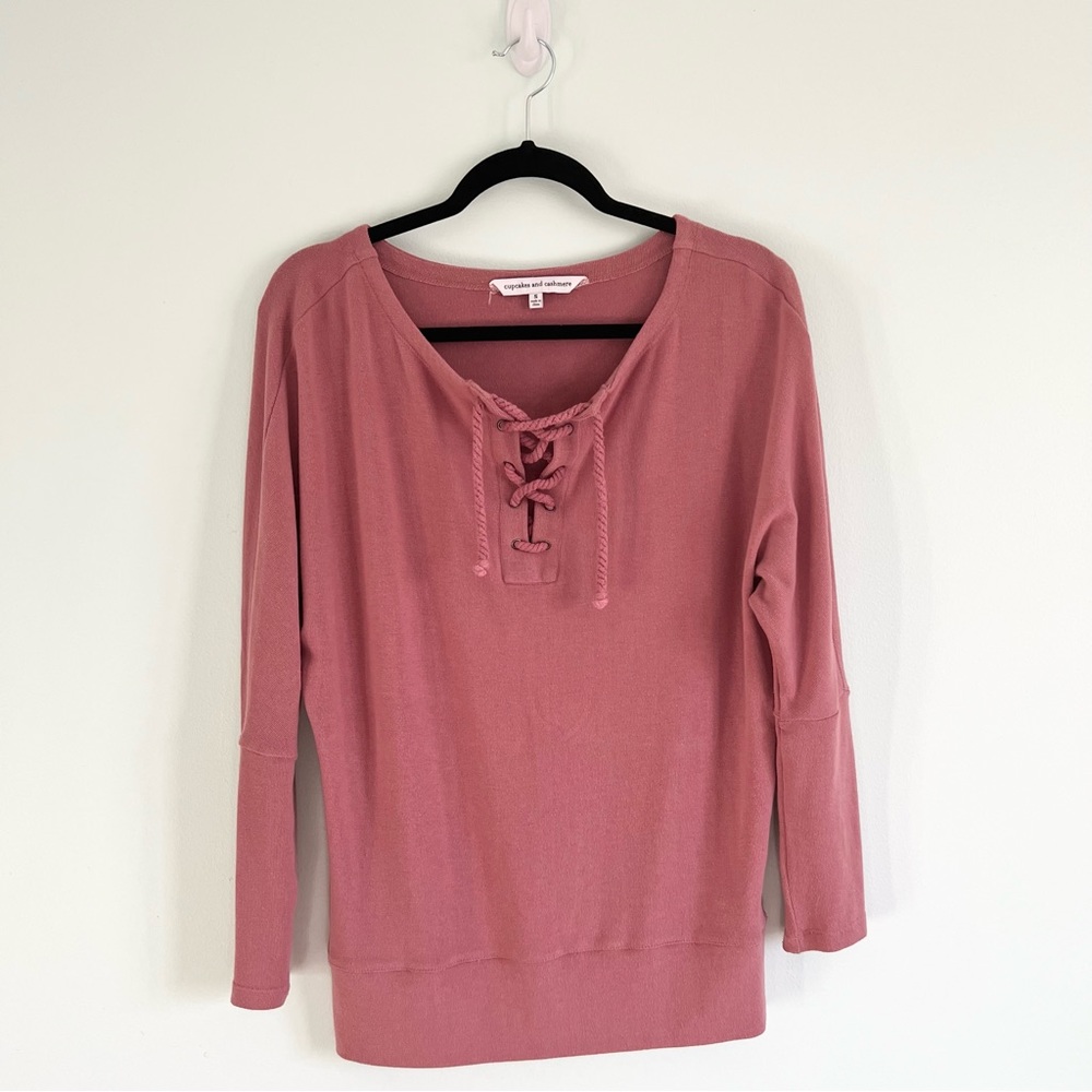 Cupcakes & Cashmere Mauve Lace Up Sweater Top Size Small